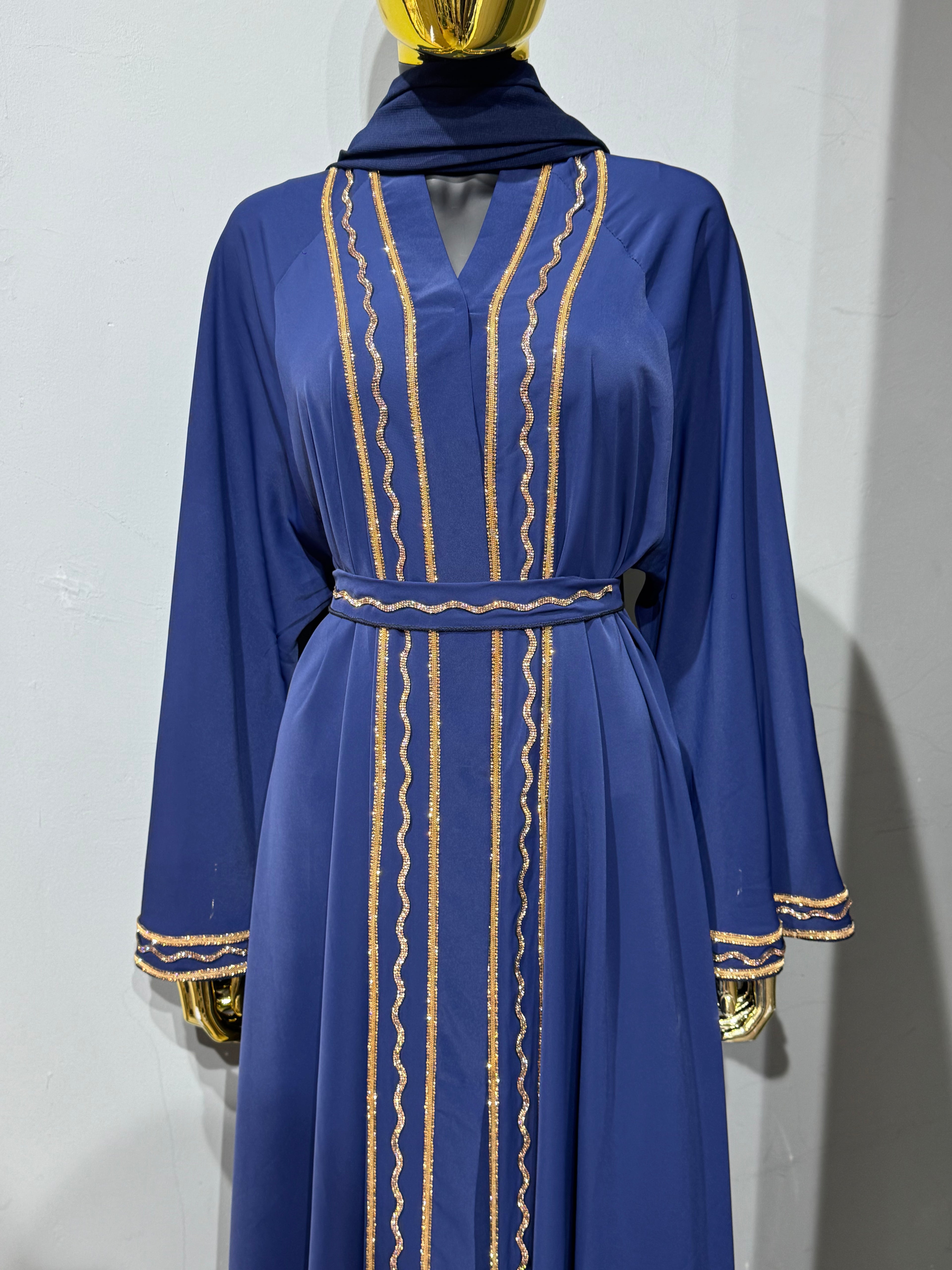 Malika Al Asal Rope-Trim Belted Abaya