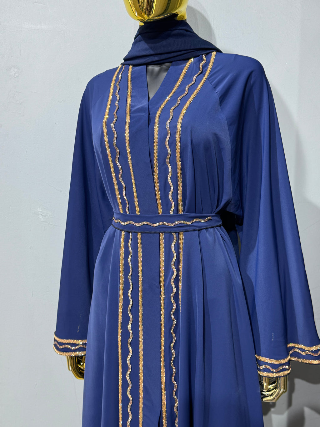 Malika Al Asal Rope-Trim Belted Abaya