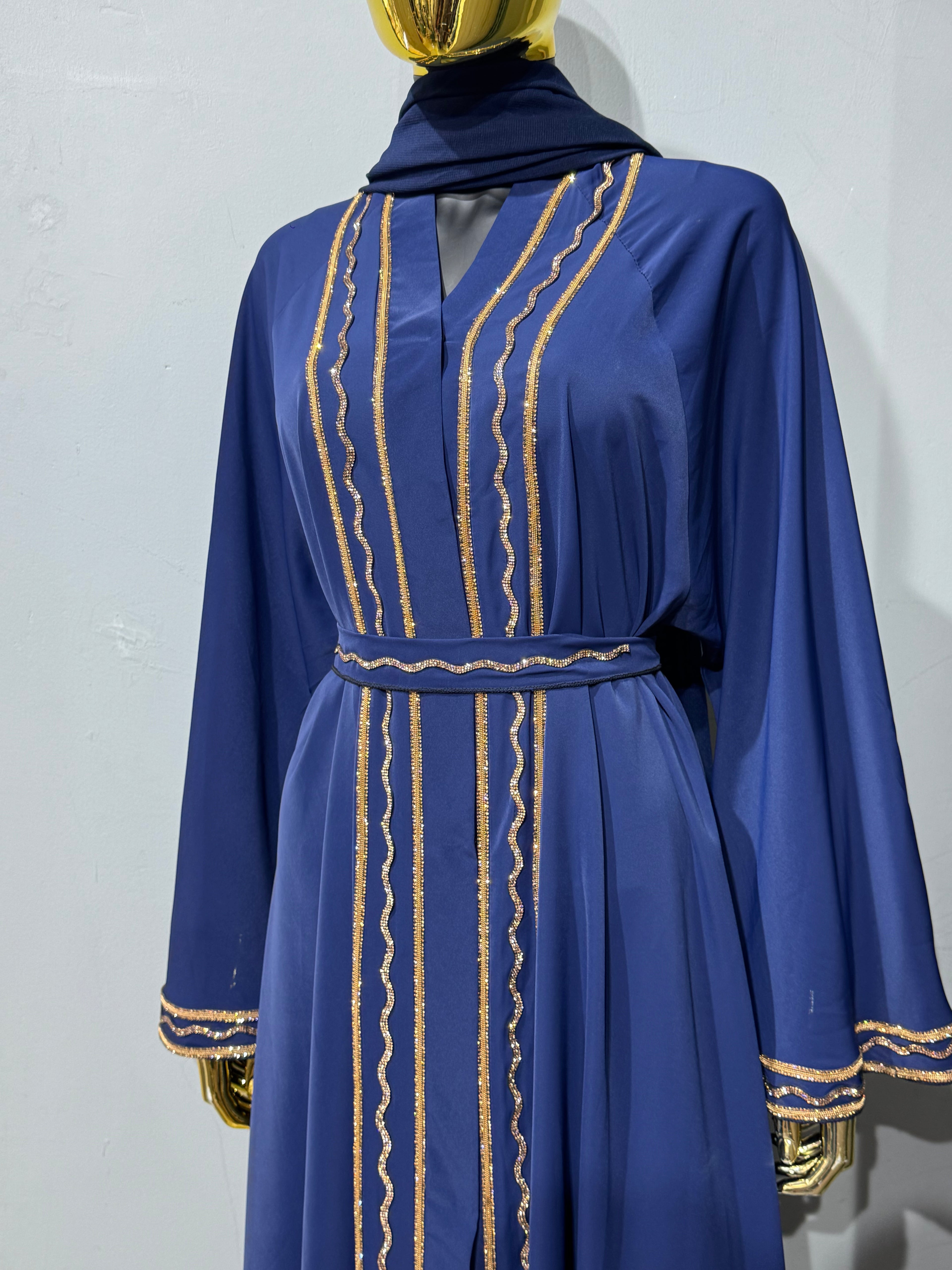 Malika Al Asal Rope-Trim Belted Abaya