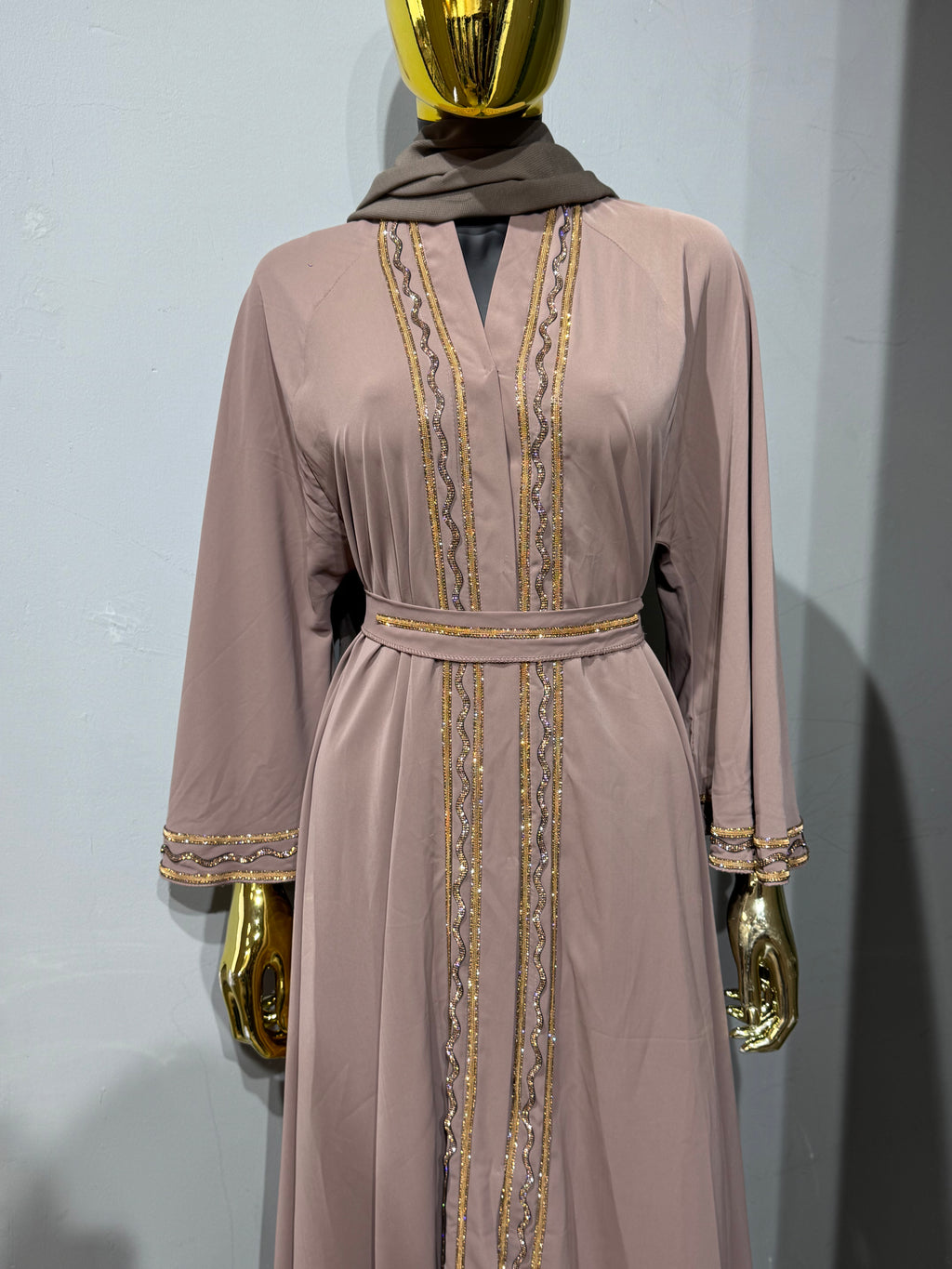 Malika Al Asal Rope-Trim Belted Abaya