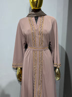 Malika Al Asal Rope-Trim Belted Abaya