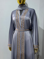 Malika Al Asal Rope-Trim Belted Abaya