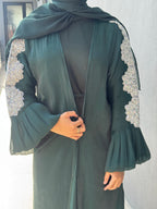 Qamar Al Ward Crystal-Embellished Bell Sleeve Abaya