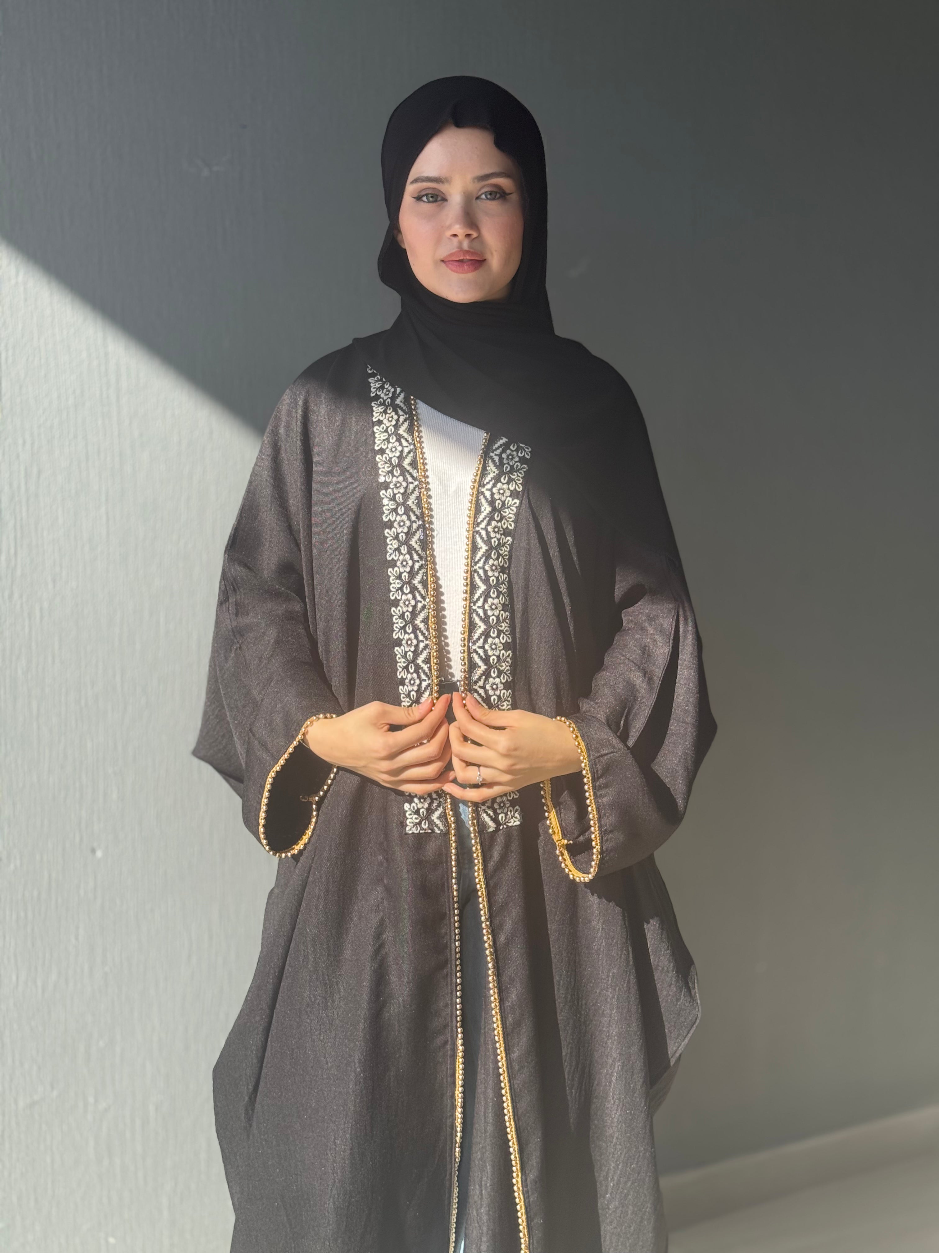 Layla Al Yasmine Floral Embroidered Open Abaya