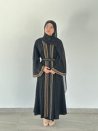 Malika Al Asal Rope-Trim Belted Abaya