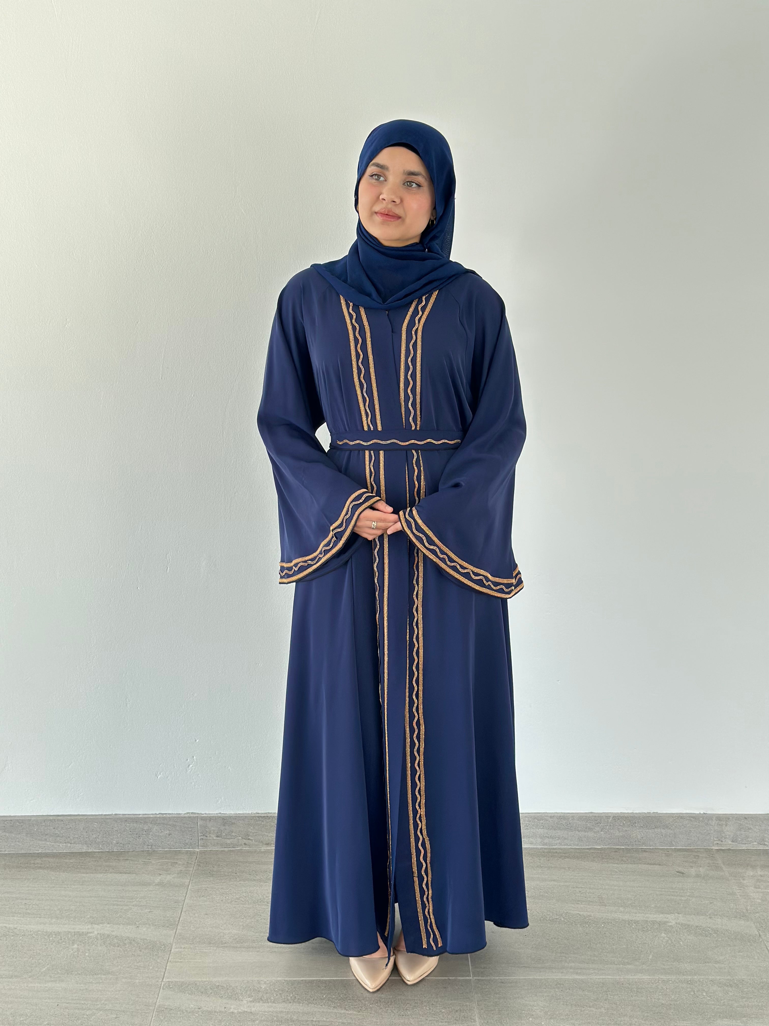 Malika Al Asal Rope-Trim Belted Abaya