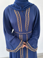 Malika Al Asal Rope-Trim Belted Abaya
