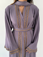 Malika Al Asal Rope-Trim Belted Abaya