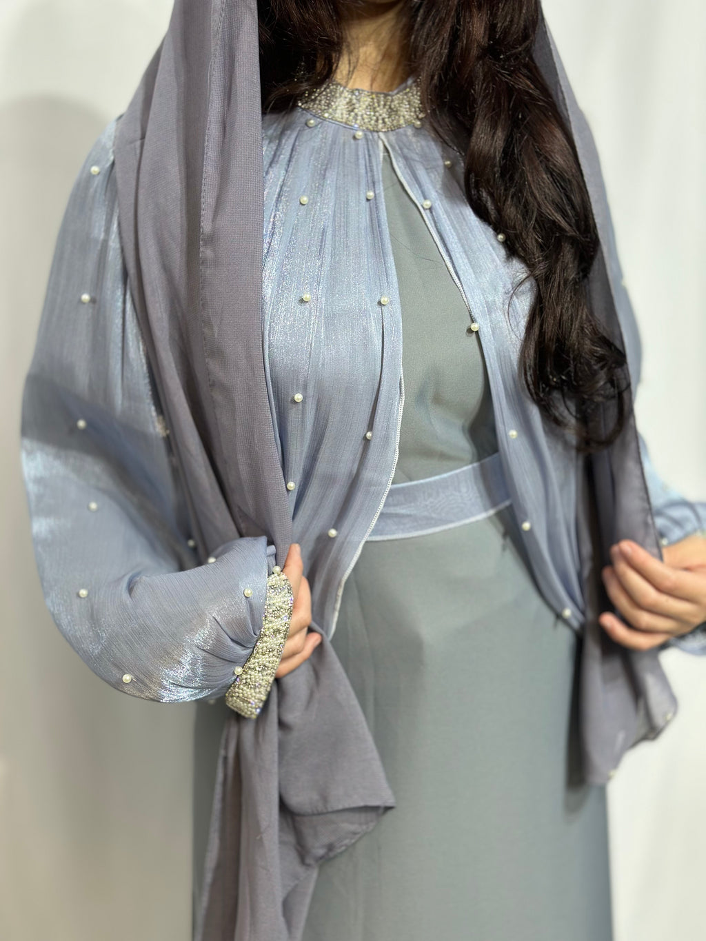Layl Al Nujūm Pearl-Studded Sleeve Abaya