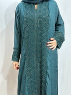 Embroidered linen abaya
