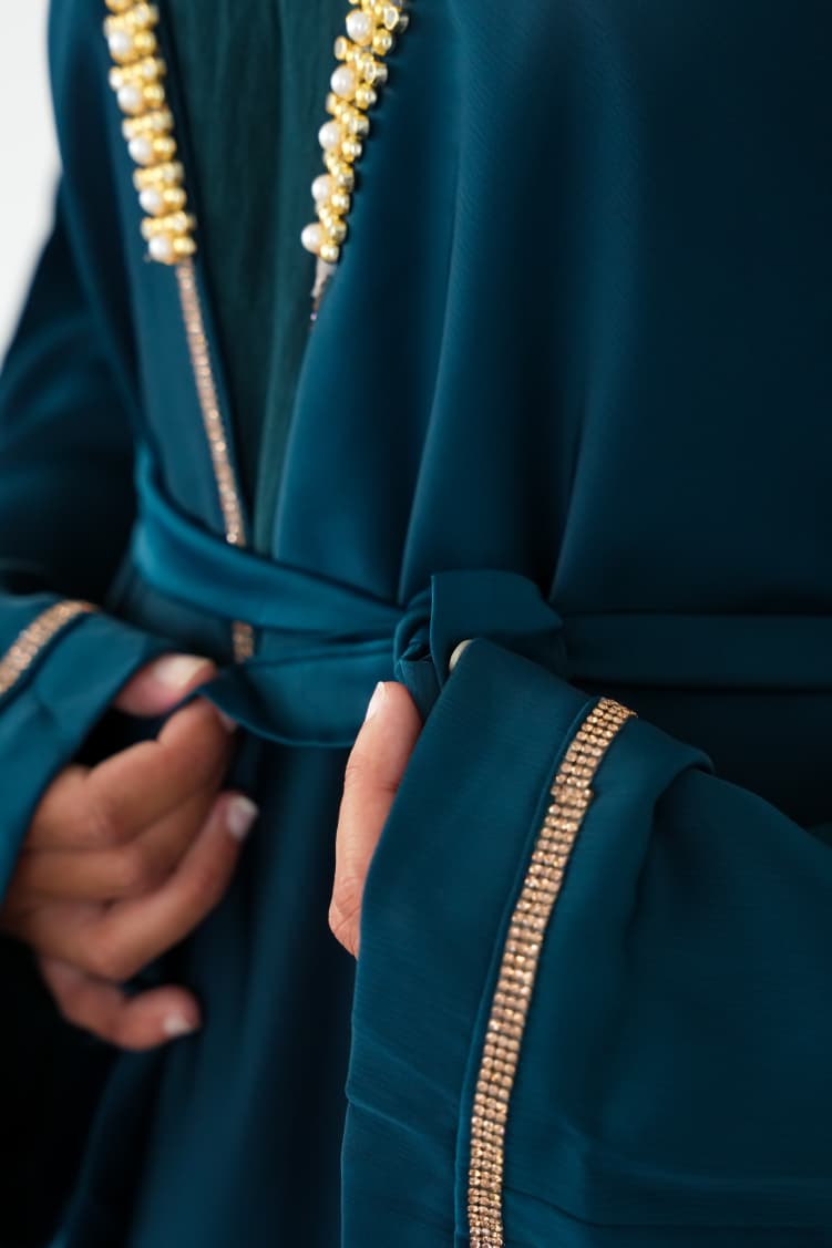 The Majestic Teal Pearl Abaya