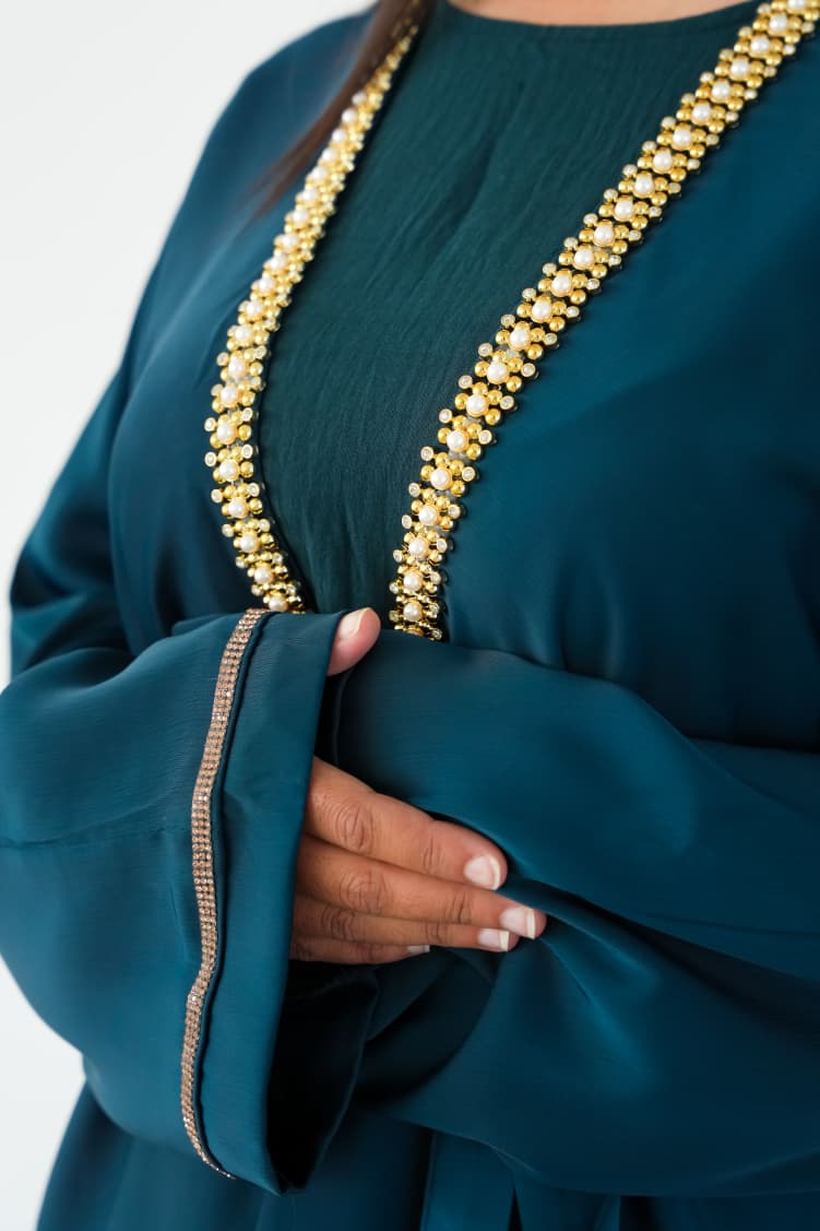The Majestic Teal Pearl Abaya