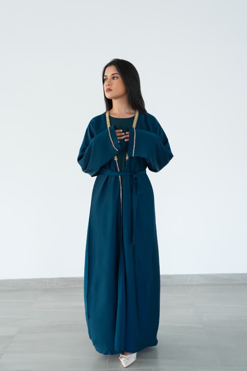 The Majestic Teal Pearl Abaya