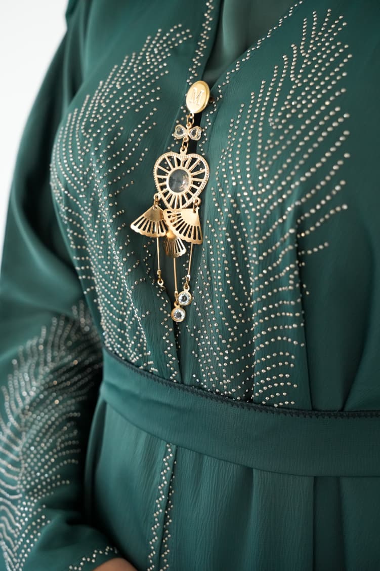 The Emerald Crystal Feather Abaya