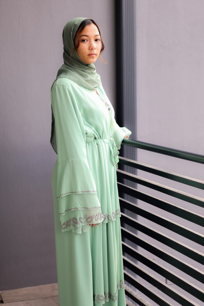 The Mint Crystal Tier Abaya