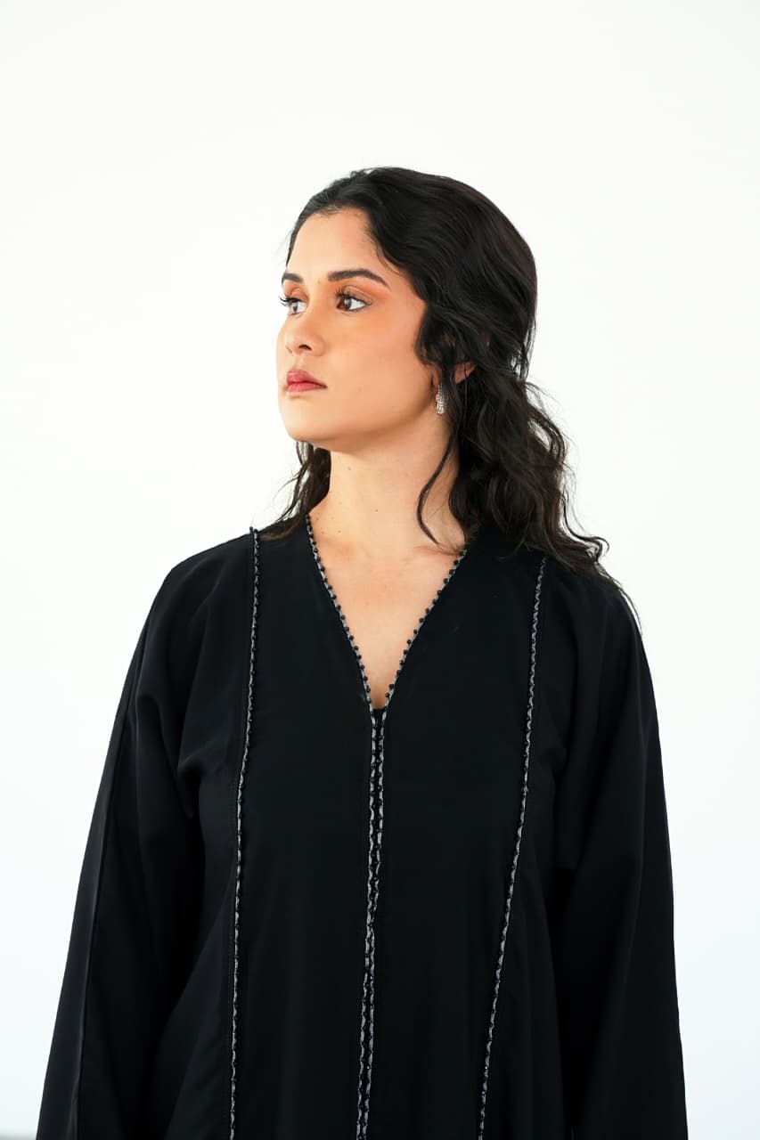 The Black Silver Wave Abaya