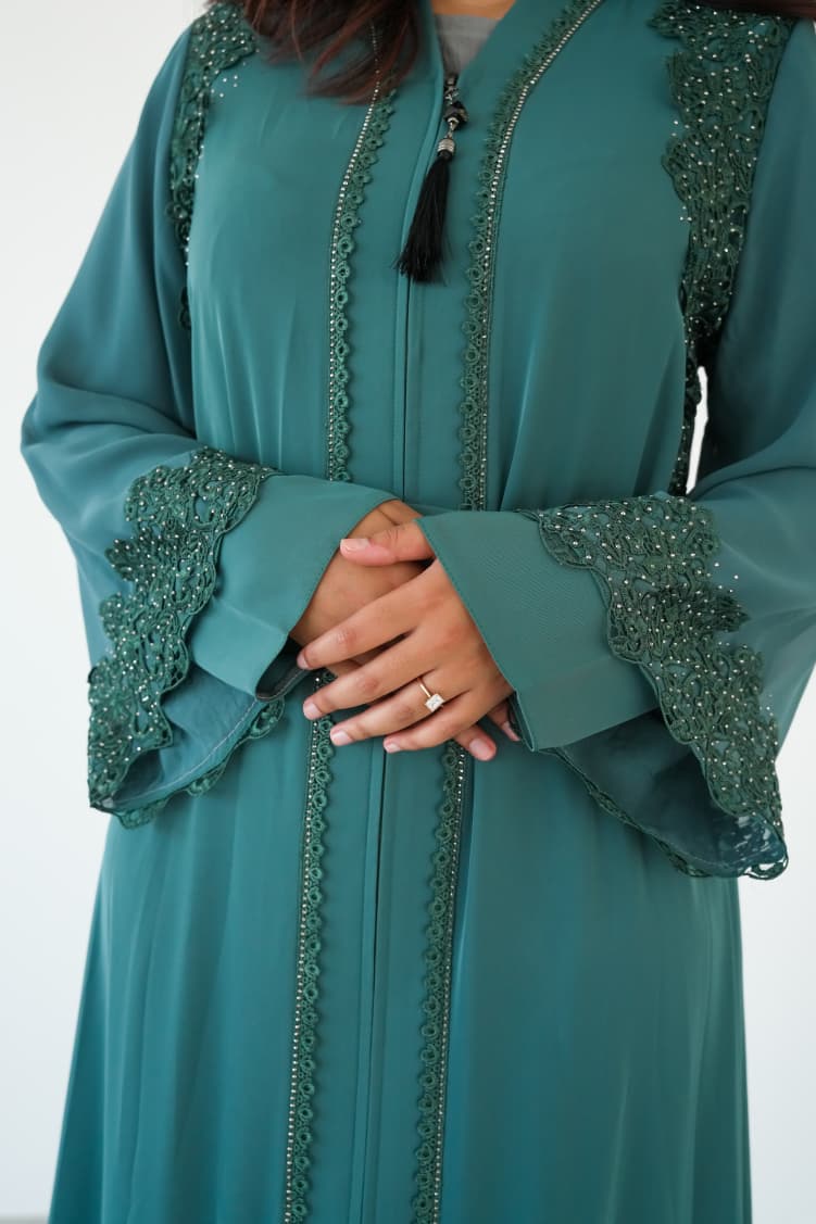 The Teal Baroque Lace Abaya