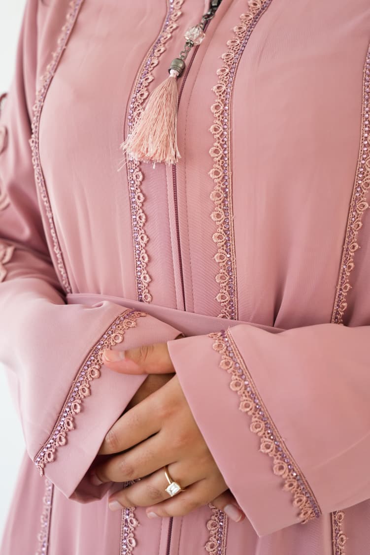 The Dusty Rose Corded Scroll Abaya