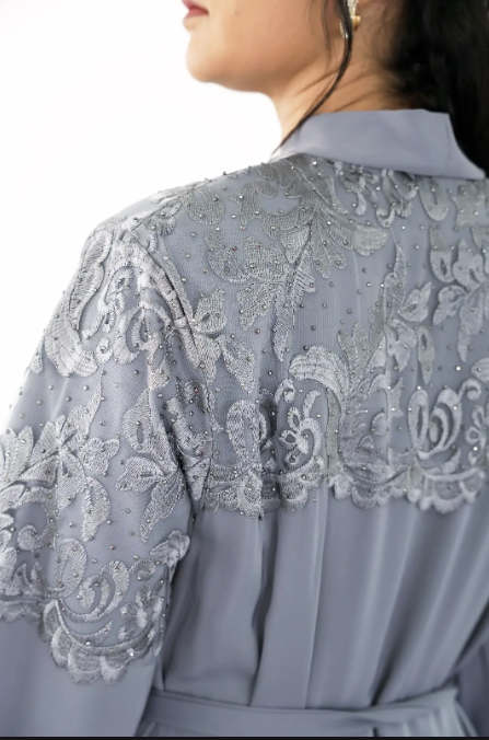 The Slate Chantilly Lace Abaya