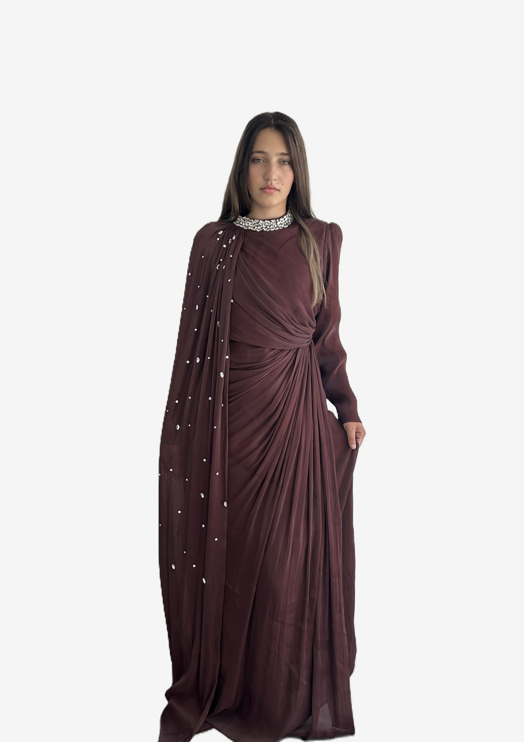 The "Luminous Aura" Crystal Cape Gown