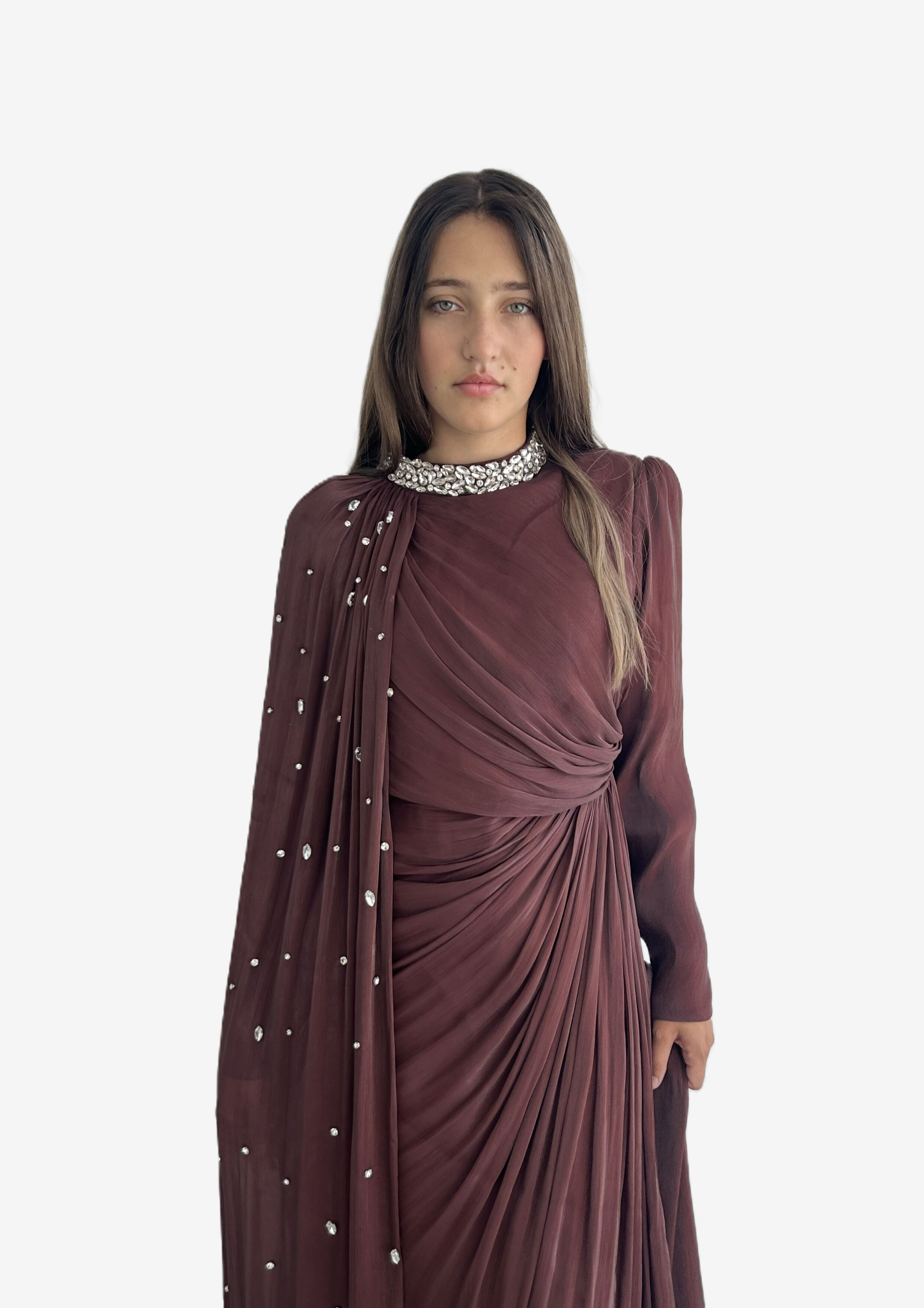 The "Luminous Aura" Crystal Cape Gown