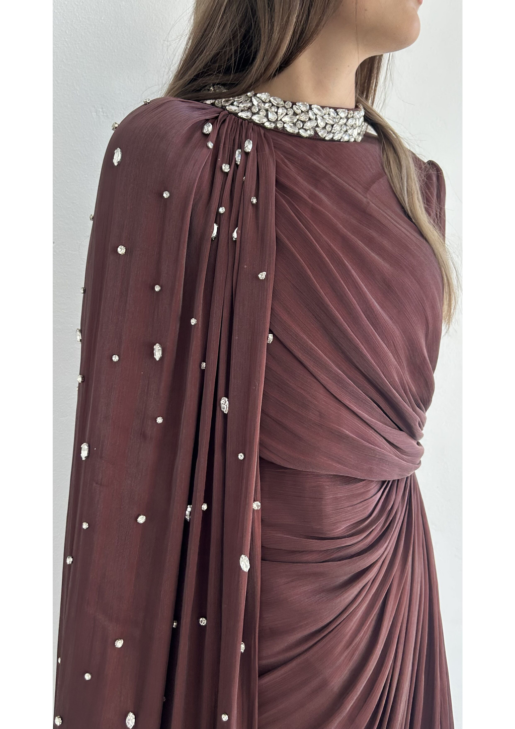The "Luminous Aura" Crystal Cape Gown