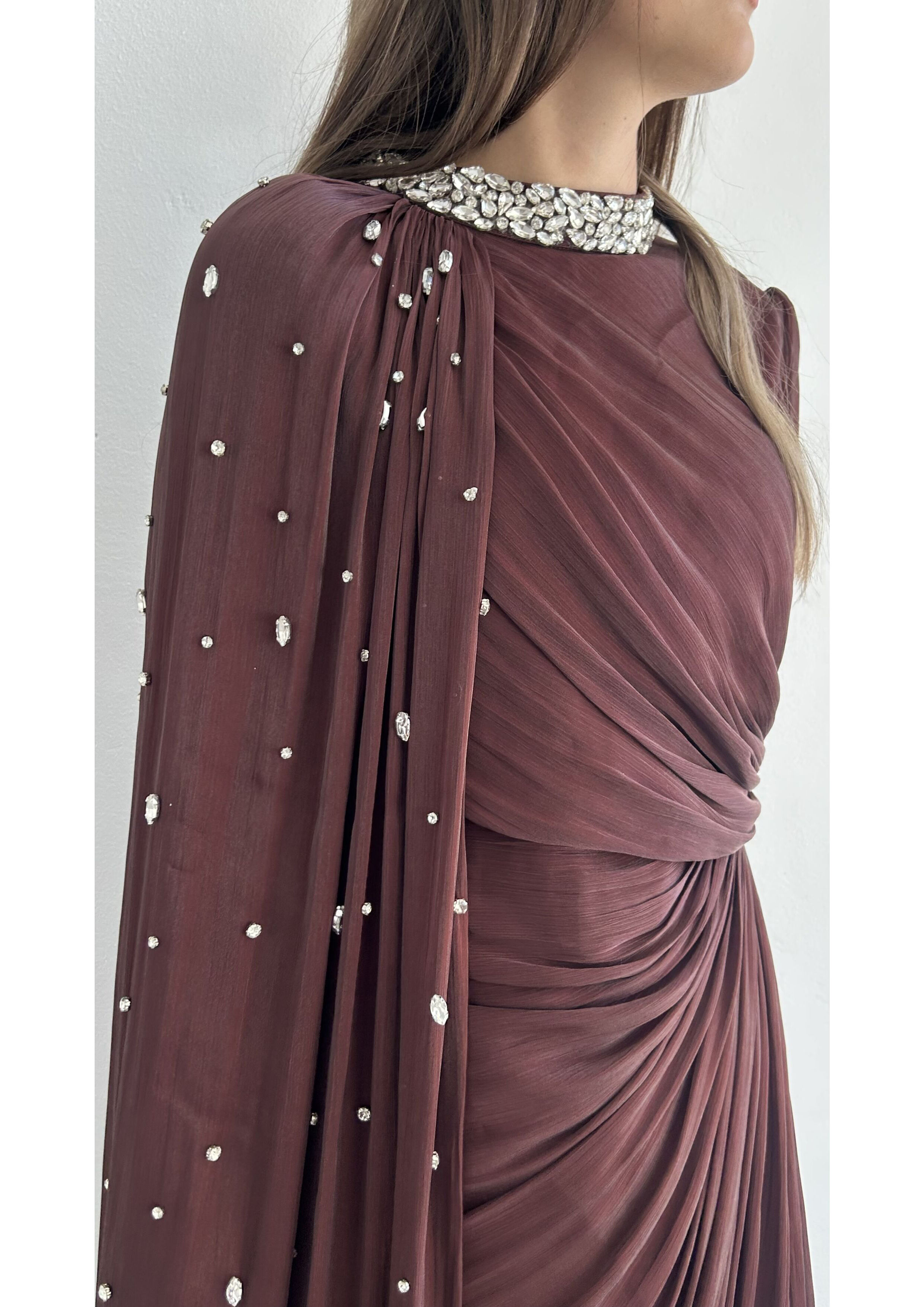 The "Luminous Aura" Crystal Cape Gown