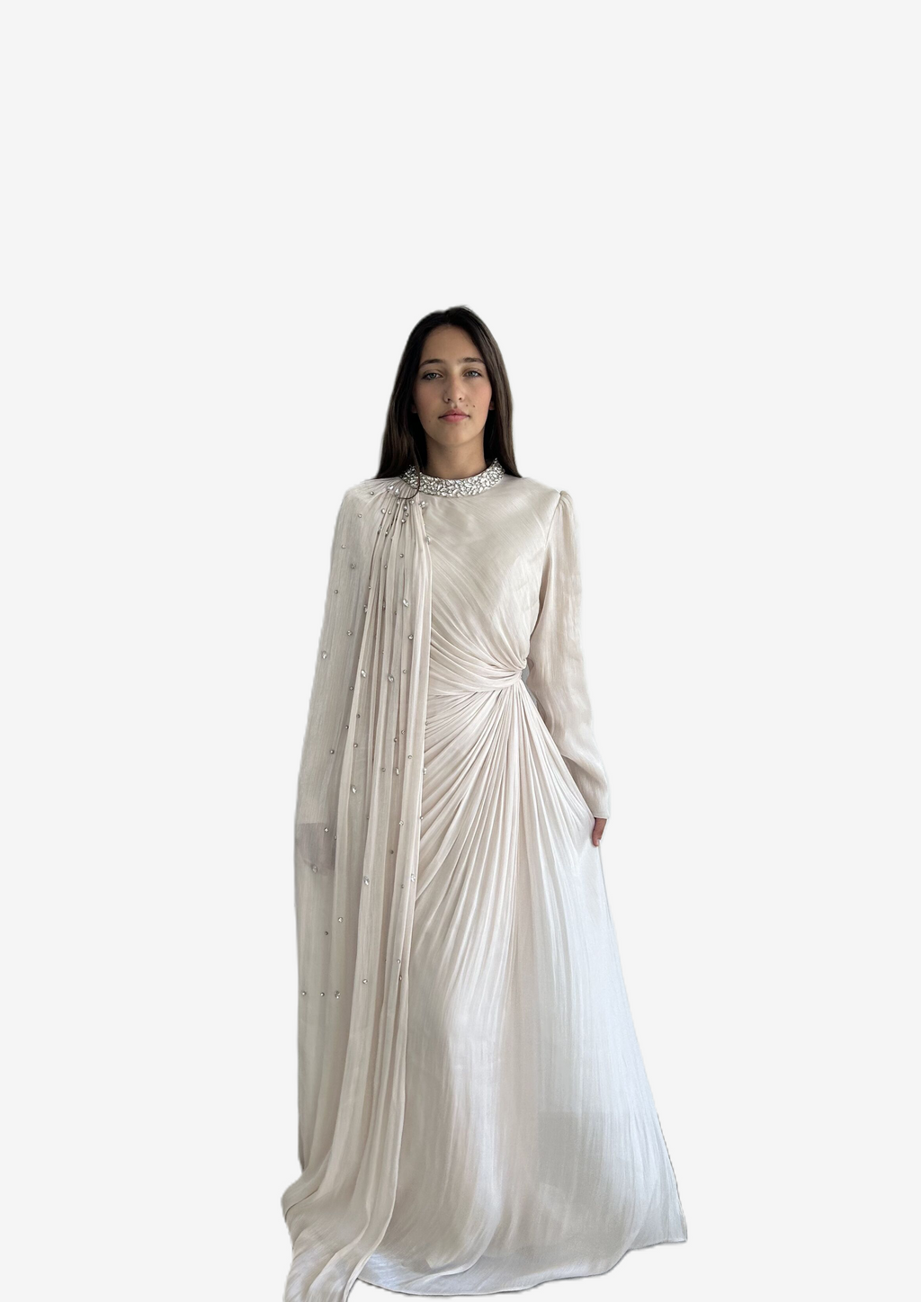 The "Luminous Aura" Crystal Cape Gown