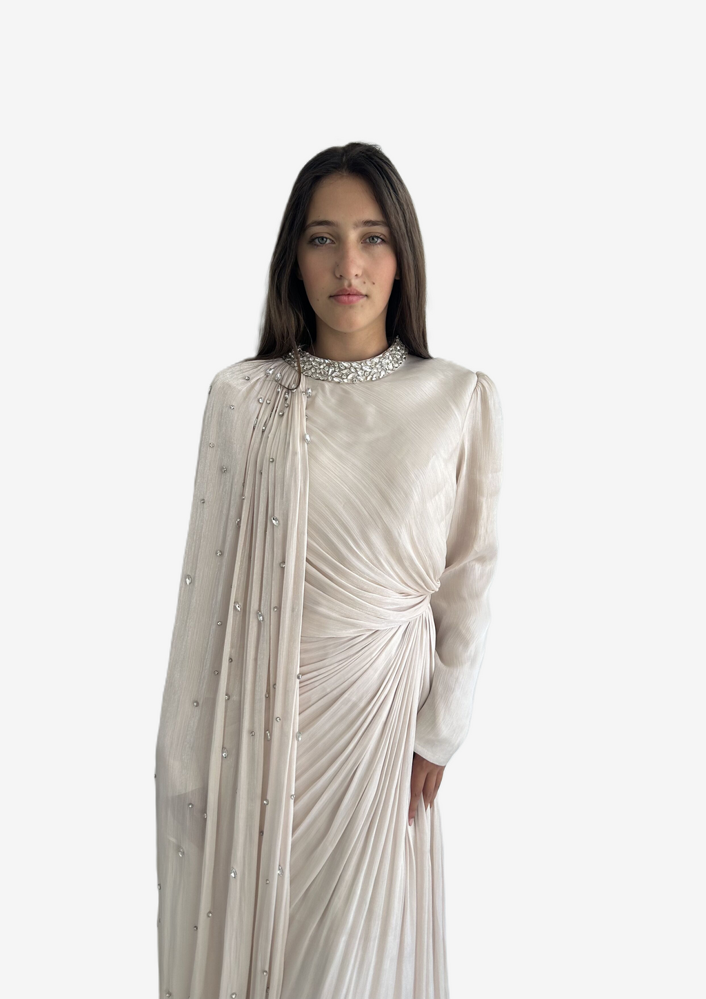The "Luminous Aura" Crystal Cape Gown