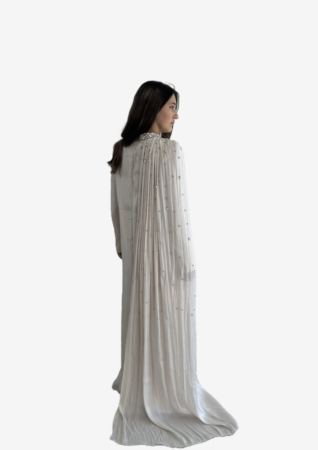The "Luminous Aura" Crystal Cape Gown