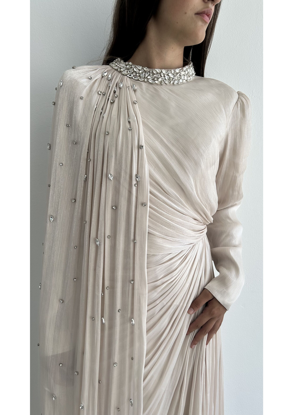 The "Luminous Aura" Crystal Cape Gown