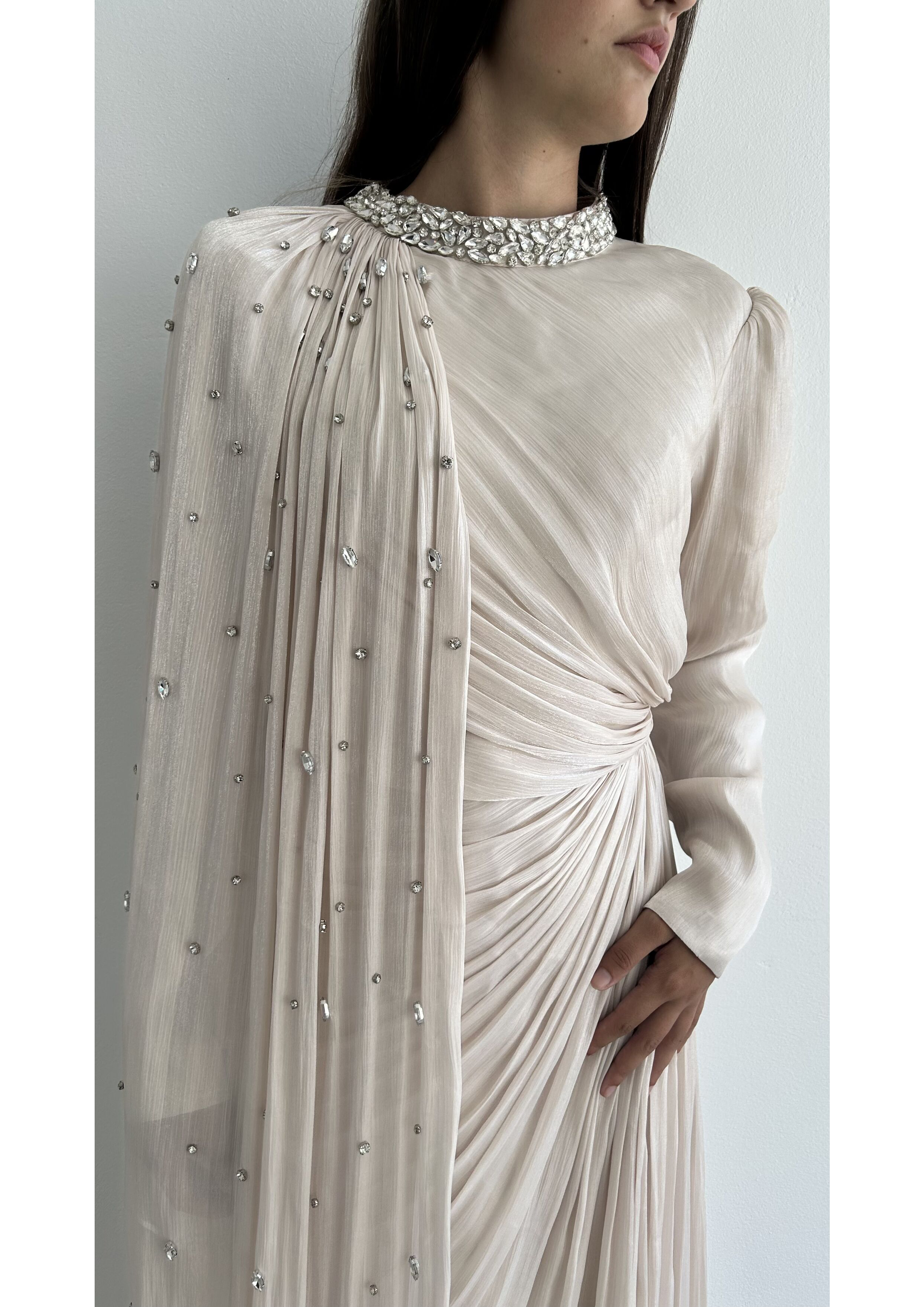 The "Luminous Aura" Crystal Cape Gown