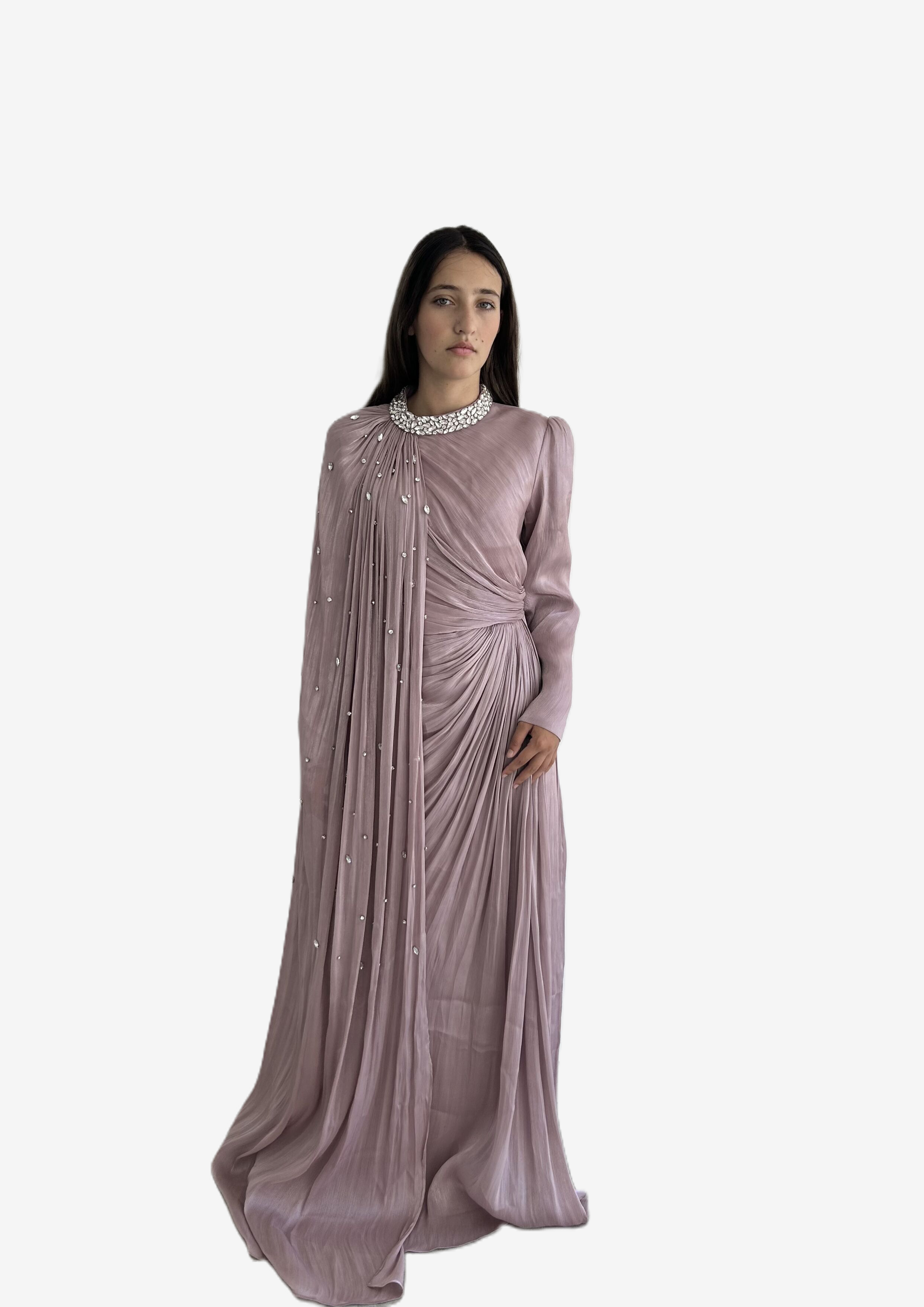 The "Luminous Aura" Crystal Cape Gown