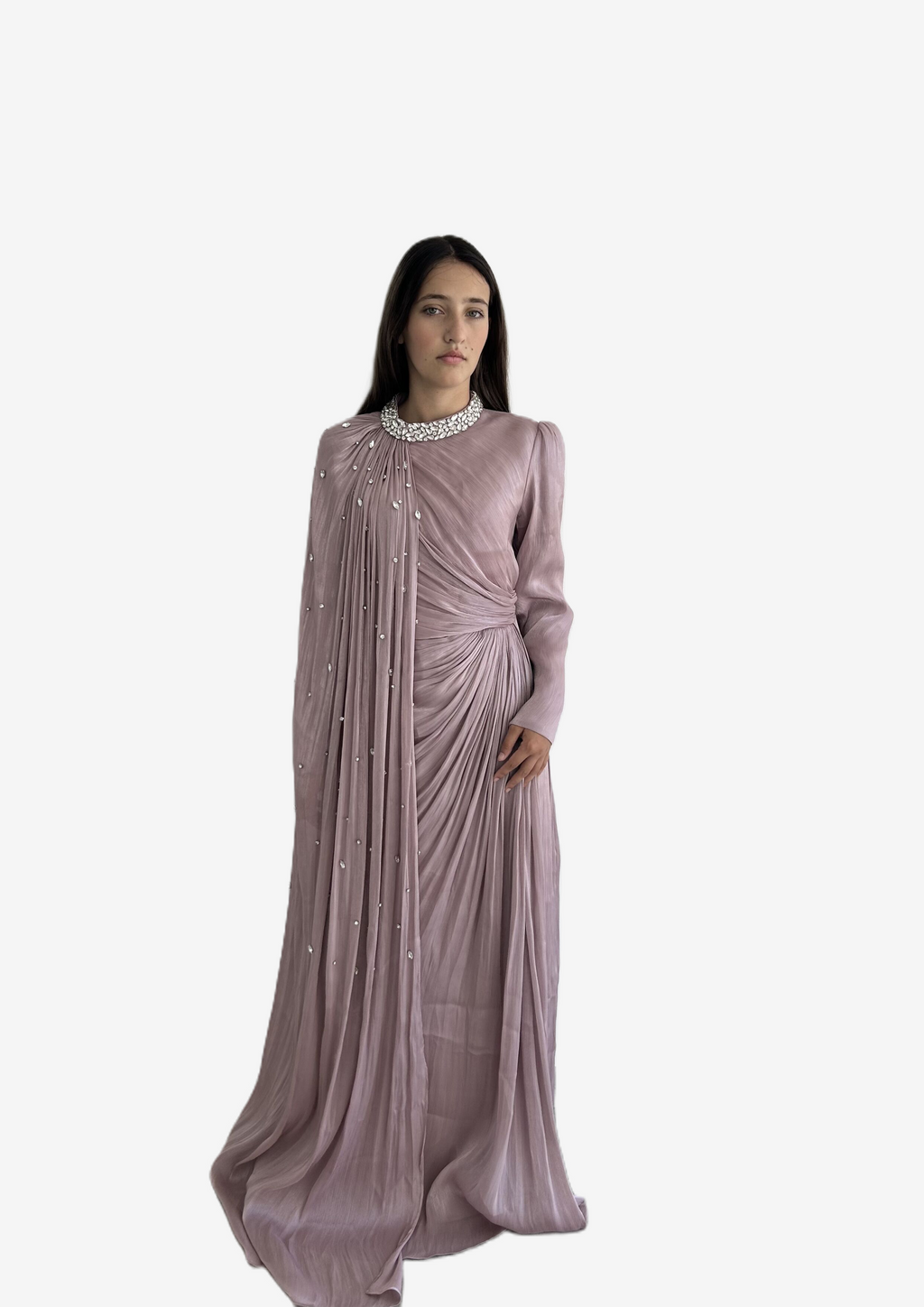 The "Luminous Aura" Crystal Cape Gown