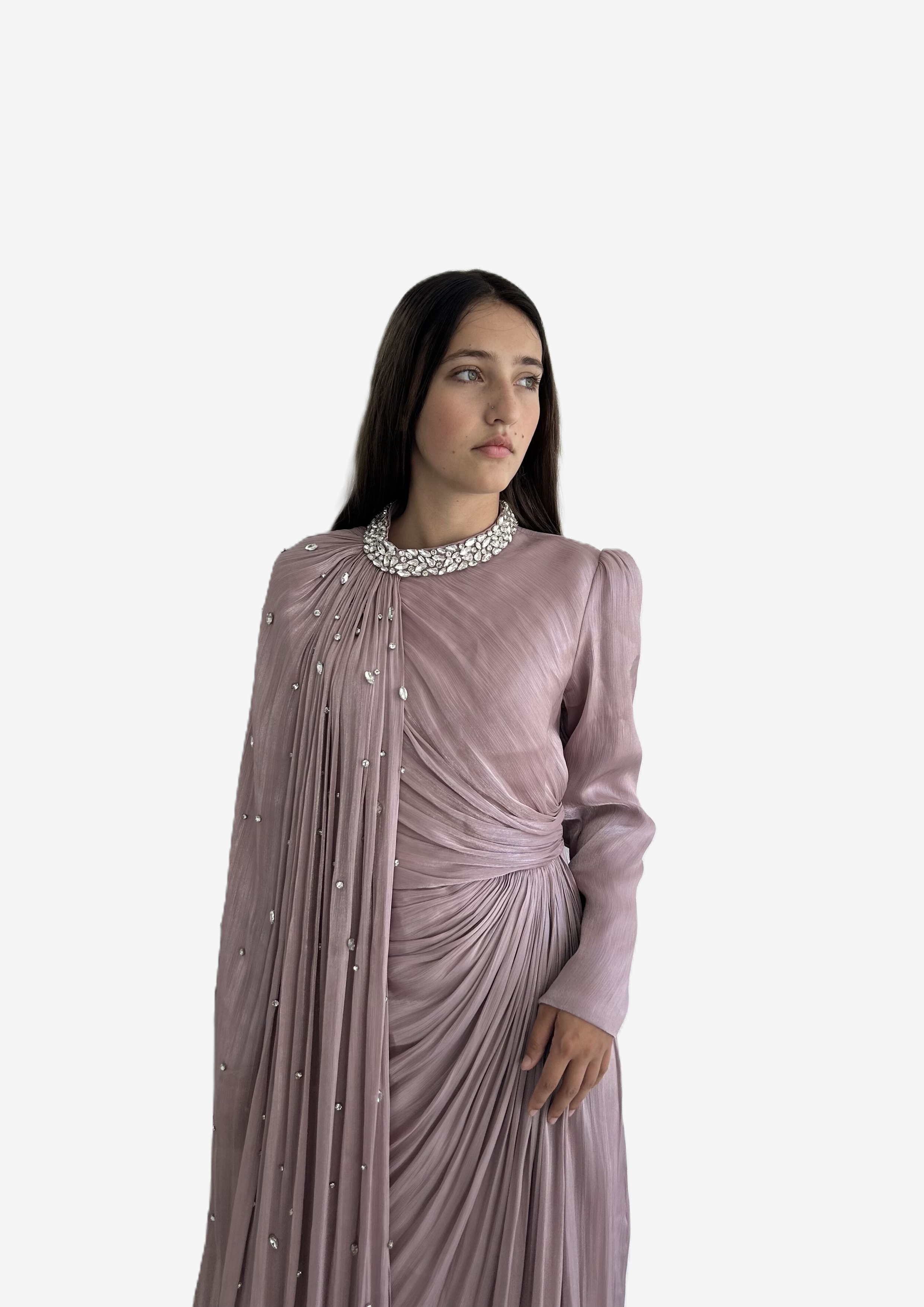 The "Luminous Aura" Crystal Cape Gown