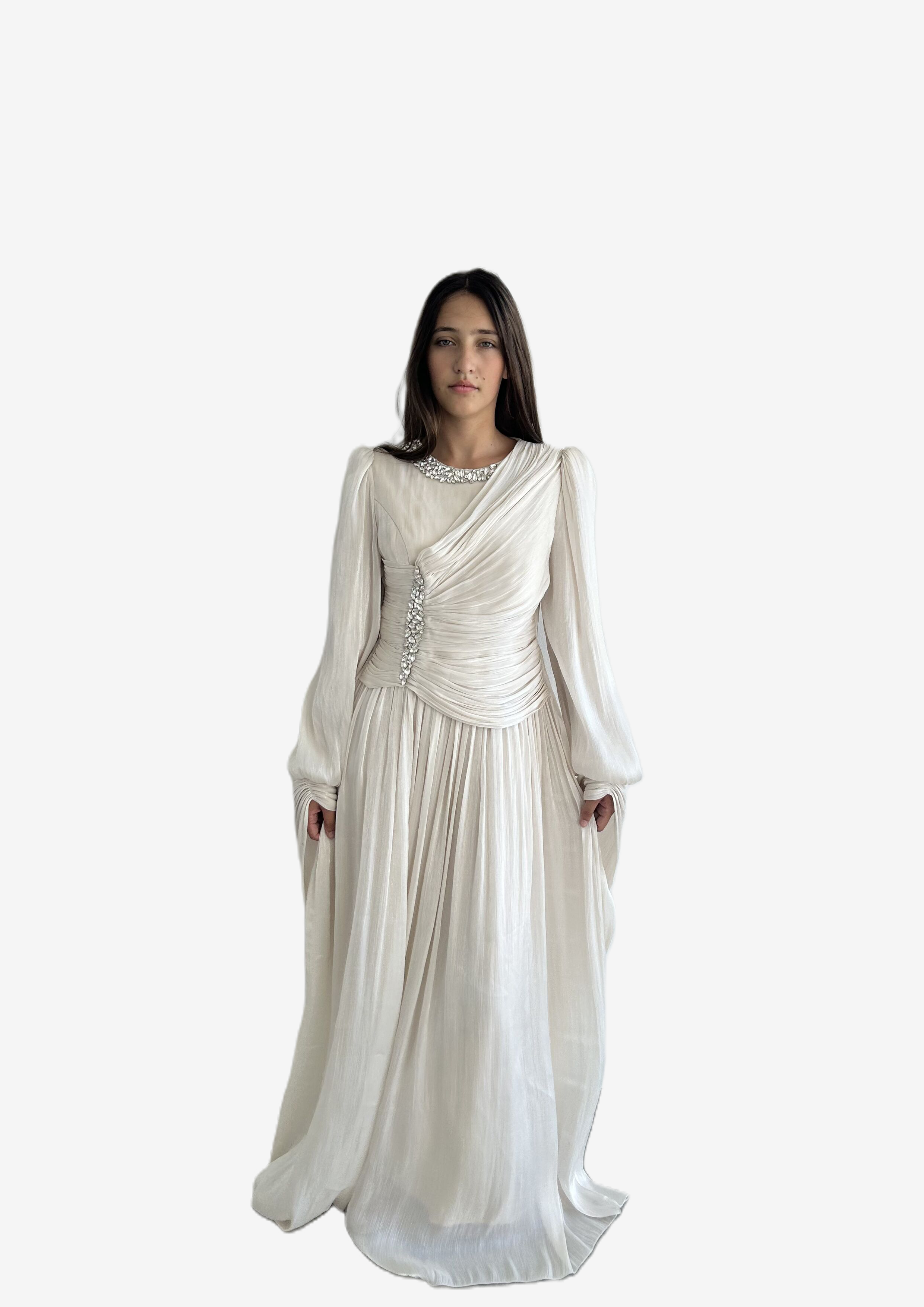 The "Ethereal Radiance" Crystal Pleated Gown