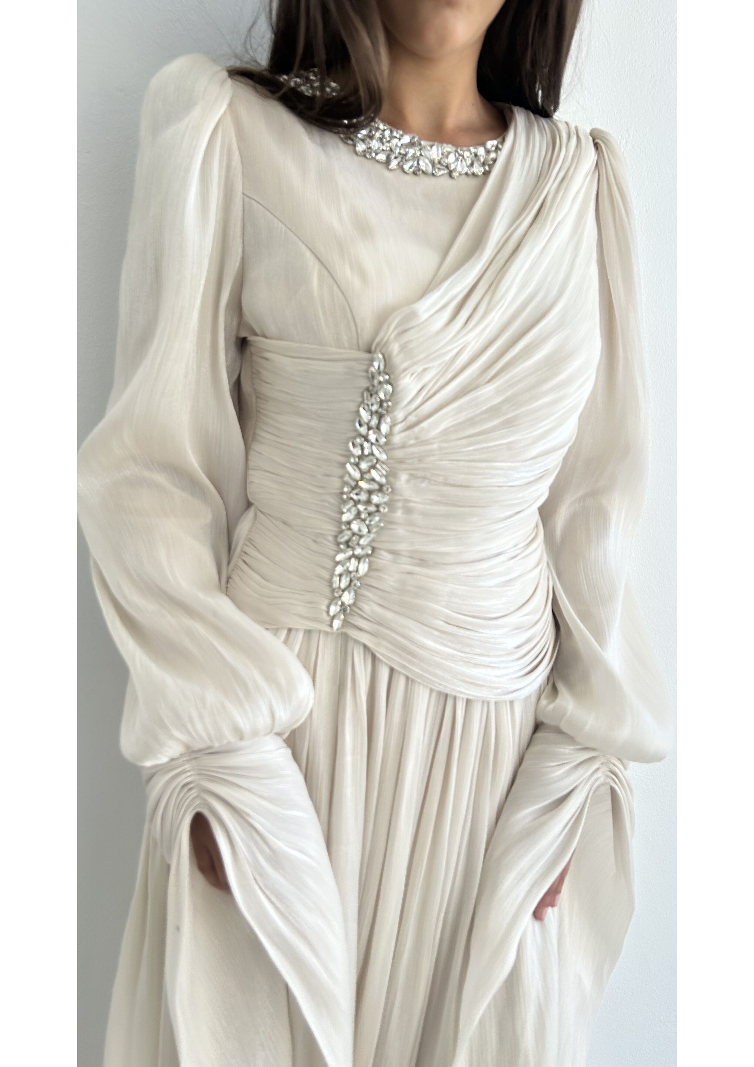 The "Ethereal Radiance" Crystal Pleated Gown