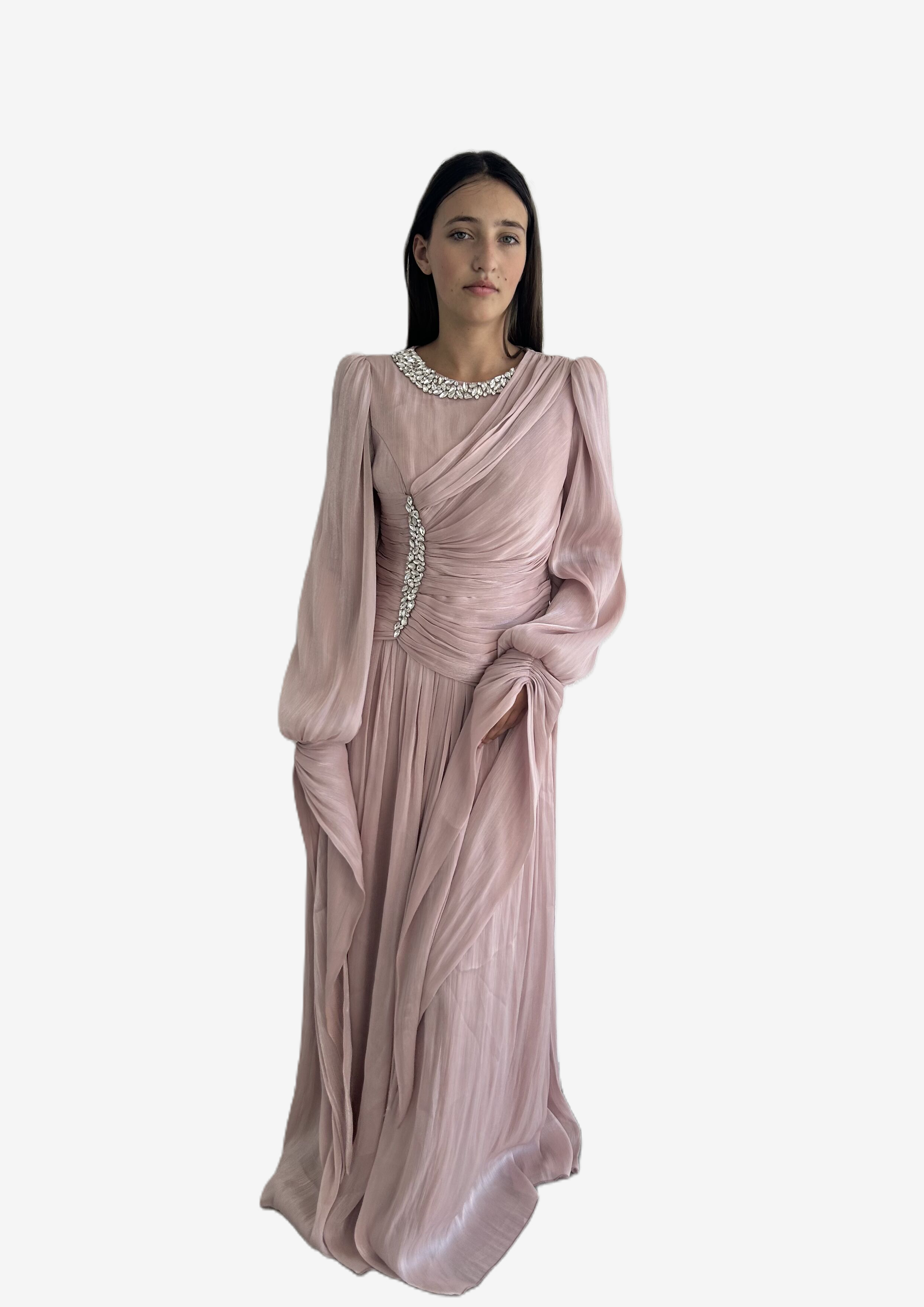 The "Ethereal Radiance" Crystal Pleated Gown