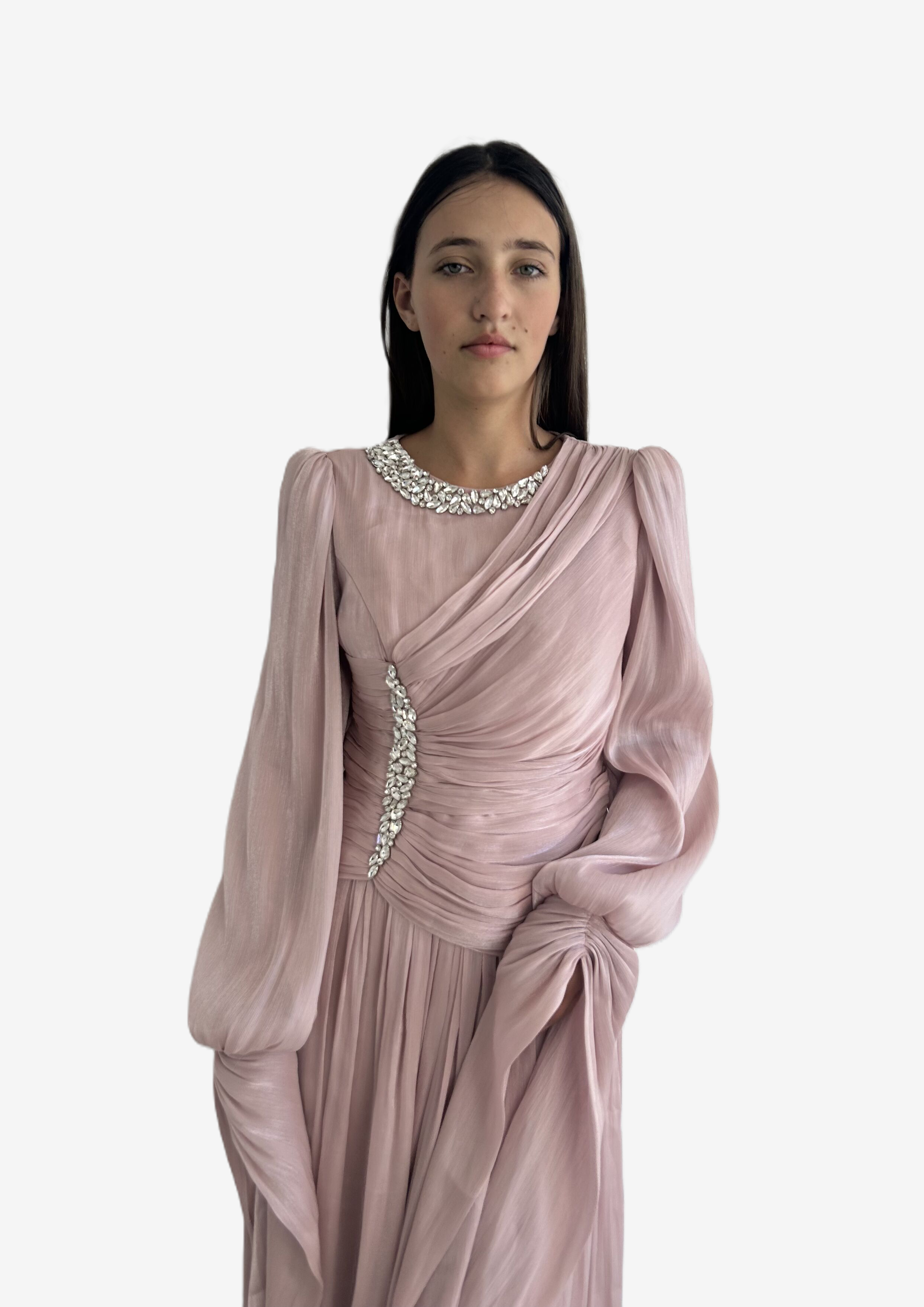 The "Ethereal Radiance" Crystal Pleated Gown