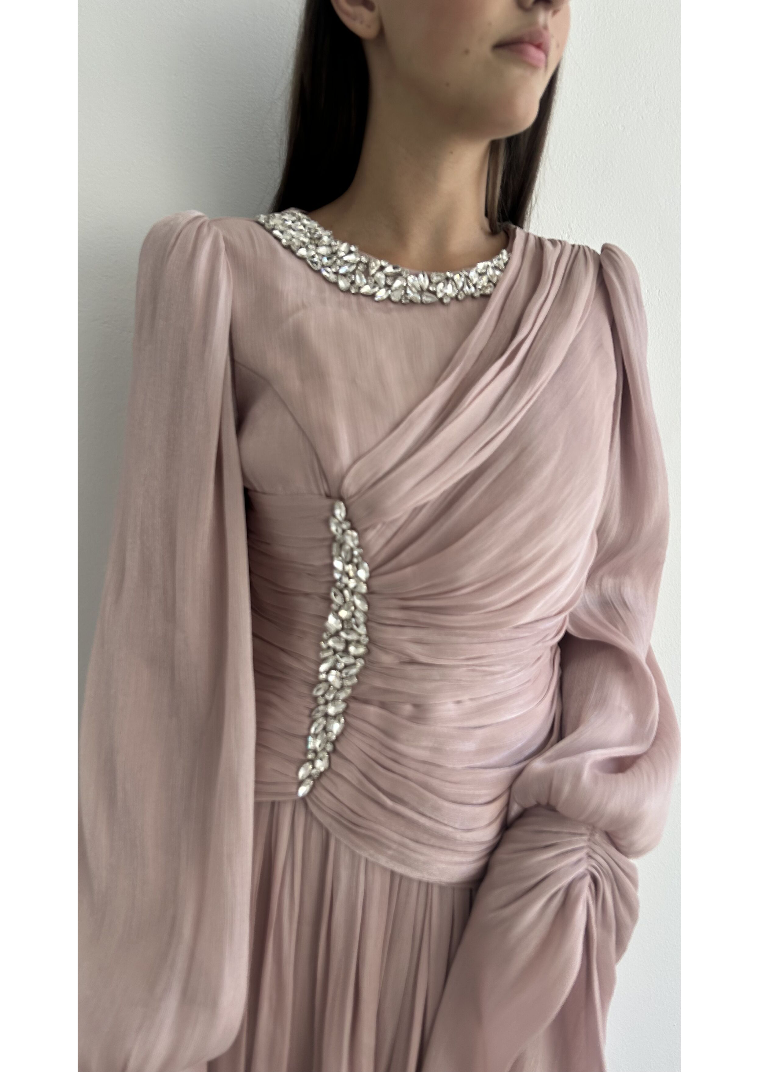 The "Ethereal Radiance" Crystal Pleated Gown