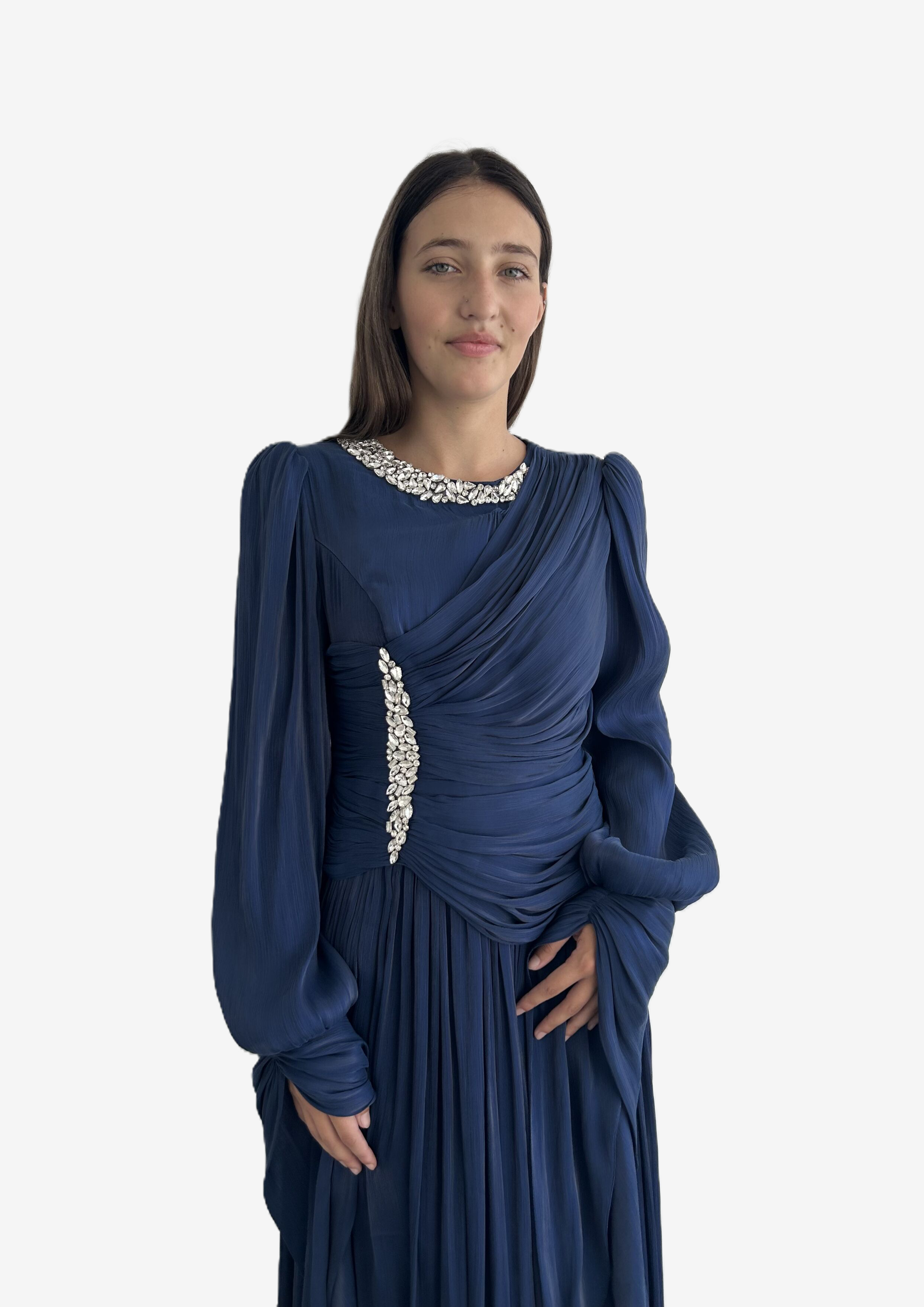 The "Ethereal Radiance" Crystal Pleated Gown