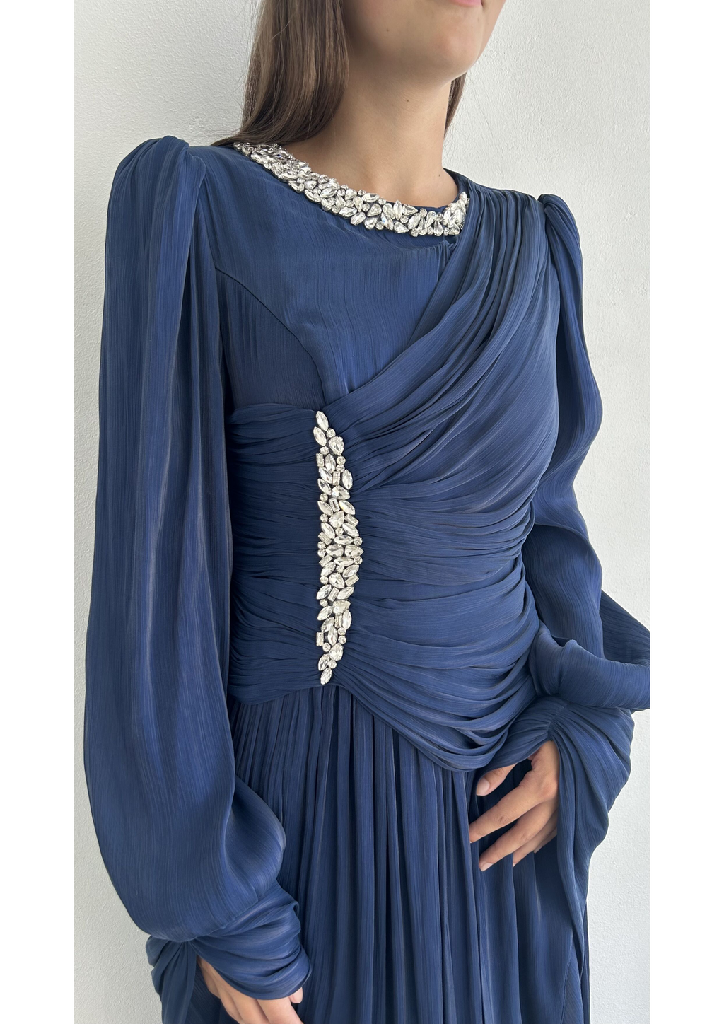 The "Ethereal Radiance" Crystal Pleated Gown