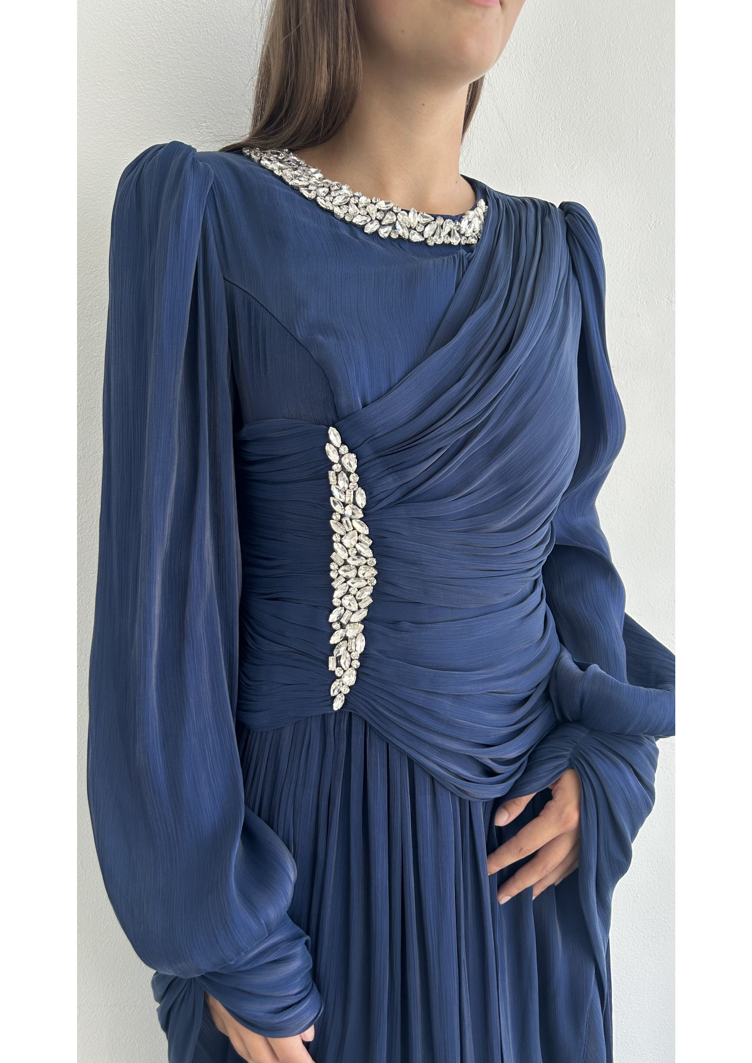 The "Ethereal Radiance" Crystal Pleated Gown
